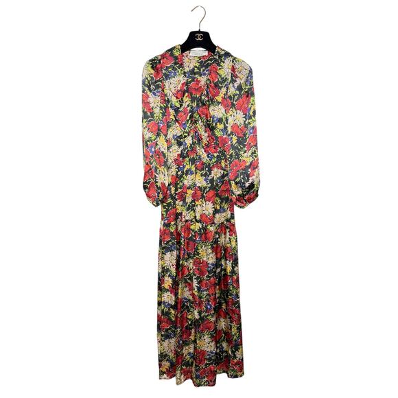 The Great. Brook Hidden Garden Floral Satin Midi Dress Size 1/S - Picture 4 of 8
